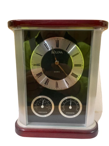 VTG Bulova Quartz Desk Clock And Weather Thermometer And Hygrometer Cover