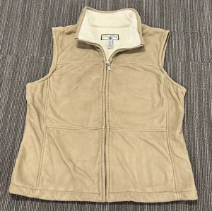 Caribbean Joe Vest Women’s Large Beige Sherpa Lined Full Zip Outdoor Soft Comfy - Picture 1 of 11