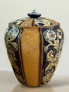 Antiguo tarro de tabaco Doulton Lambeth azul floral C1855 - Imagen 1 de 7
