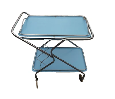 CARRITO DE SERVIR VINTAGE AZUL BEBÉ CARRITO DE TÉ RETRO AÑOS 60 FIRMADO TORCK BELGIUM Foto 1 de 4