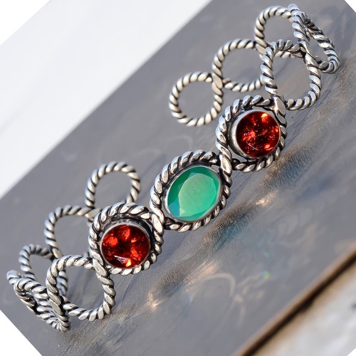 VALENTINO Bracciale argento sterling 925 taglio granato e gemme onice verde abbigliamento festival gioielli