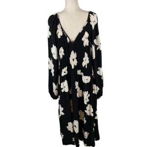 Ava & Viv Black Floral Maxi Long Dress women’s 3X long sleeve smocked NEW - Picture 1 of 6