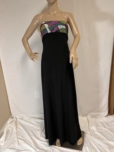 JS Boutique, Black Long Dress Multicolored Beads, Strapless Size 8 - Picture 1 of 4