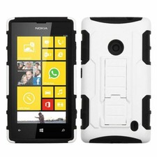 White/Black Car Armor Stand Protector Case (Rubberized) For NOKIA Lumia 520