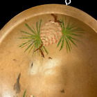 Wooden Bowl Dough Bread Vintage 9” Farmhouse Painted Pinecones Wall Display Oval