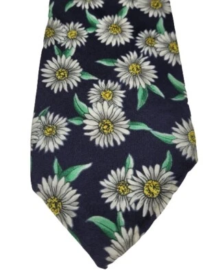 Surrey Navy Blue Cotton Tie w/ White Mums or Sunflowers Men's Necktie  - Image 1 of 4