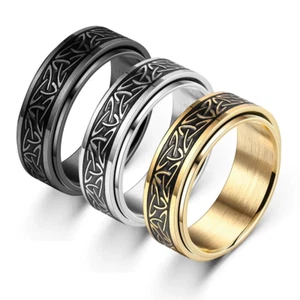Anti-anxiety Spinner Fidget Rotating Rings Men Women Viking Stainless Steel Ring - Picture 1 of 9