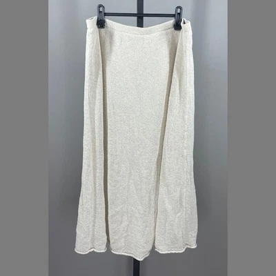 Falda Eileen Fisher Mujer Grande Tostado Tejido Lino Midi Diseñador Informal Boho Indie Foto 1 de 4