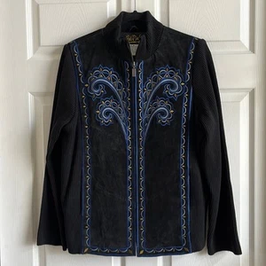 Bob Mackie Hemdjacke / Leder / Schwarz & Blau / Gr. M - Bild 1 von 8