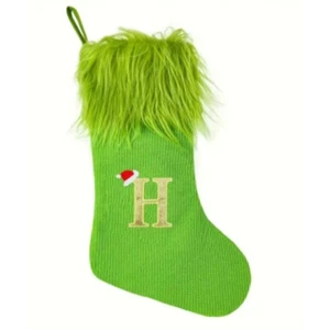 Der Grinch grüne gestrickte Weihnachtsstrümpfe mit Initialen bestickt Buchstabe H - Bild 1 von 4