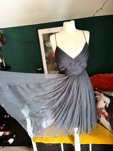 🍀 100% Seide Kleid Urlaub Ibiza XS 34 S 36 Zara Chiffon Party schwarz grau - Bild 1 von 8