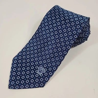 Gravata Versace azul geométrica 100% seda Itália luxo logotipo medusa 59 x 3,5 - Imagem 1 de 4