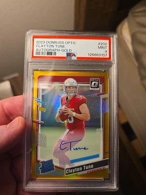 2023 Panini Donruss Optic Football Clayton Tune Gold Auto Psa Mt 9 - Image 1 of 2
