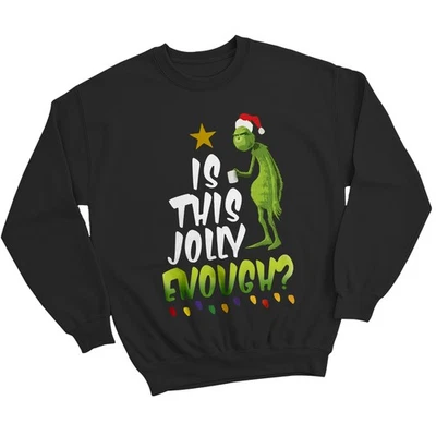 Is This Jolly Enough Grinch Navidad Vacaciones Hombre Sudadera Mujer Jersey - Imagen 1 de 4