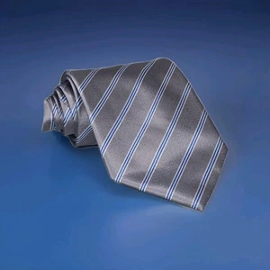 Ermenegildo ZEGNA Tie Blue Gray Striped 100% Silk 3.75" x 58" - Picture 1 of 9