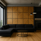 3D Wandpaneel Schwarz mit Eiche Lamellen – Modernes Loft Wanddekor