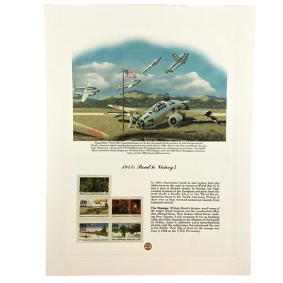 Donald Moss WWII Postage Stamp Art USPS D Day P38 Veteran Military Farmable Gift - Image 1 of 4