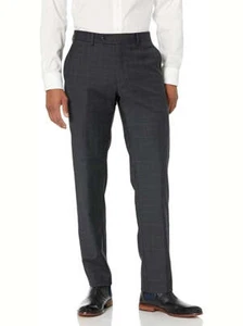 Men's Charcoal w/ Grey Light Blue Windowpane Wool Classic Fit Pants - Picture 1 of 3