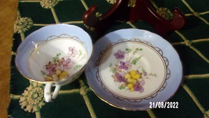 Vintage Tuscan Fine English Bone China Tea Cup + Saucer Floral with blue border - Picture 1 of 6