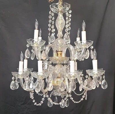 Люстра декоративная 12-светлая двухъярусная с хрустальной призмой 24 дюйма T x 24 дюйма W GS00562 - Изображение 1 из 4