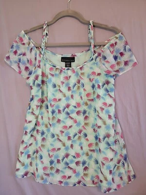 Blusa sin mangas Attention para mujer talla pequeña hombro frío forrada transparente boho hoja verde azulado Foto 1 de 4