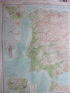 1920 MAP OF SPAIN & PORTUGAL - WESTERN SECTION - Plate 33 Times Atlas Of World - Picture 1 of 6