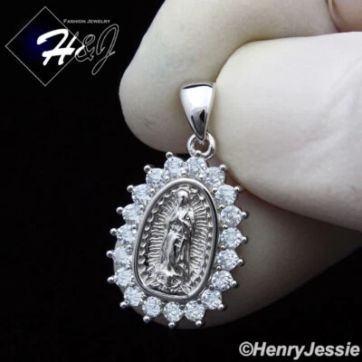 HOMBRE MUJER PLATA ESTERLINA 925 SÓLIDA ICY BLING CIRCONITA PEQUEÑA COLGANTE VIRGEN MARÍA*SP373 Foto 1 de 4