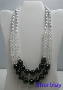 Costume Jewelry Acrylic Faceted Bead Multi Strand Rhinestone Spacer Necklace 20" - Picture 1 of 3