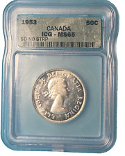 OLDER RARE  1953 50 CENTS  , "SMALL DATE / NO STRAP"  GRADED BY ICG A MS65!