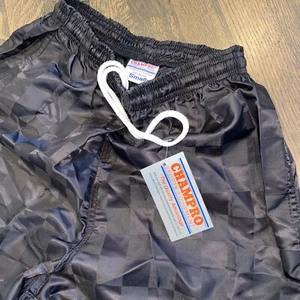 NOS Vtg 90s Soccer Shorts Black Checkered Shiny Glanz Nylon umbro NWT Mens SMALL - Picture 1 of 9