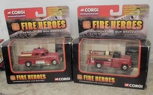 2 Corgi Fire Heroes Trucks San Francisco Chicago Display Stands in Box Vintage - Picture 1 of 6