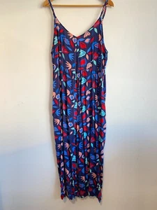 Sussan Jumpsuit Womens Plus Sz 20 Blue Red Floral Strappy V-Neck Pockets Comfy - Picture 1 of 13