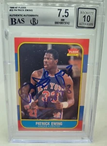 Tarjeta firmada autografiada por Patrick Ewing de baloncesto Fleer 1986-87 BAS 7,5 10 HOF - Imagen 1 de 2
