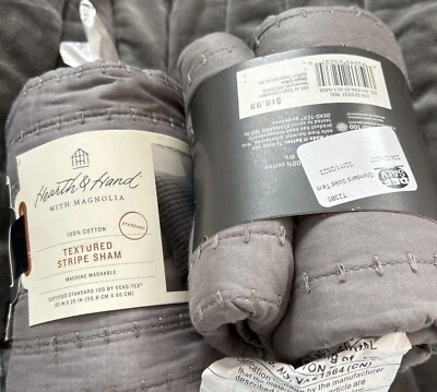 Hearth & Hand with Magnolia One Textured Stripe Standard Pillow Sham Gray 2 Pack - Image 1 of 4