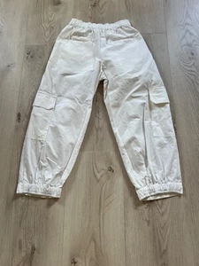 Zara White Girl's Cargo Pants 100% Cotton Sz. 7 - Picture 1 of 7