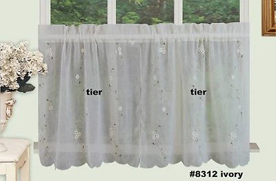 Creative Linens Daisy Embroidery Kitchen Curtain Valance Tiers IVORY  - Image 1 of 4