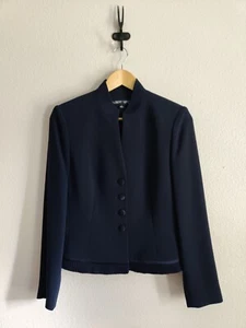 ALBERT NIPON Cropped Blazer Jacket Size 4 Drk Navy Blue Lined Work Career Office - Picture 1 of 12