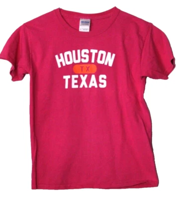 GILDAN Rosa Camiseta Niñas Talla Mediana Manga Corta HOUSTON TEXAS en Blanco Foto 1 de 4