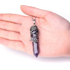 1pc Natural GEMSTONE Wrapped Amethyst Hexagonal Flowers Pendant Fit Necklace