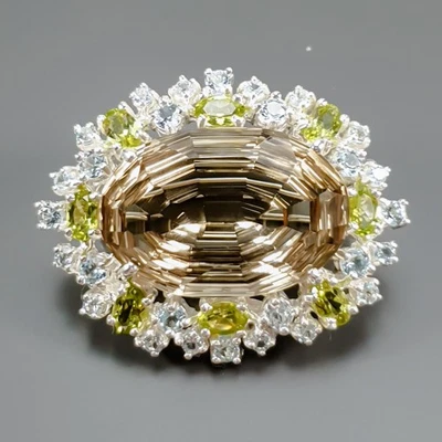 Broche de cuarzo ahumado natural hecho a mano 60 quilates + plata de ley 925/NB30473 Foto 1 de 4