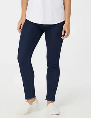 Denim & Co Dark Denim Jeans Functional Fly Ankle Pants Fray Hem New - Image 1 of 4