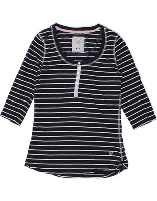 CREW CLOTHING Womens Top 3/4 Sleeve UK 10 Small Navy Blue Striped Cotton BU04 - Image 1 of 3