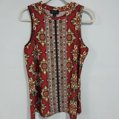 AB STUDIO Woman’s Sleeveless Top Rusty Red Graphic Design SZ LARGE  Preowned - Image 1 of 4