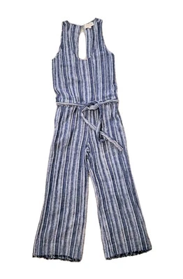 Anthropologie Cloth & Stone Navy Striped Sleeveless Linen Blend Jumpsuit  Sz Sm - Image 1 of 4