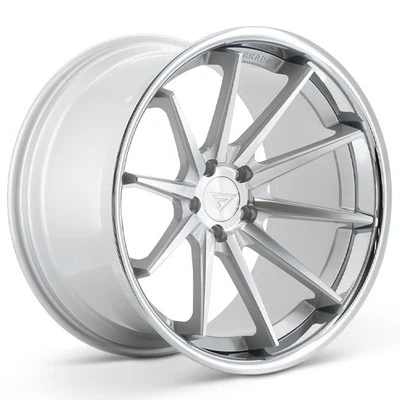 F22x9/R22x10.5"Staggered Ferrada Wheels FR4 Silver Machined with Chrome Lip Rims Foto 1 de 4