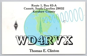 Radioaficionado QSL WD4RVX Globo Gráfico Azul Señal Loops Cassatt S Carolina Postal - Imagen 1 de 2
