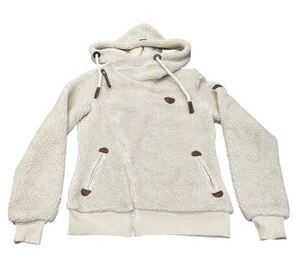 Wanakome Womens Sherpa Asymmetrical Lined Hoodie Sweatshirt Cream XS Full Zip - Picture 1 of 9