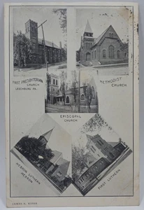 ANTIQUE 1908 CHURCHES OF LEECHBURG PA UDB POSTCARD by JAMES B KIFER - Picture 1 of 9