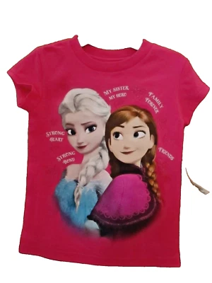 Disney Frozen Glitter Tee - Girls XXS (2/3) Hot Pink - New with Tags - Elsa Anna - Image 1 of 4
