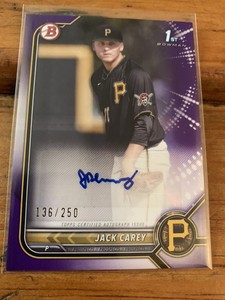 2022 Bowman Jack Carey 1st Bowman Auto SP /250 Pittsburgh Pirates Purple